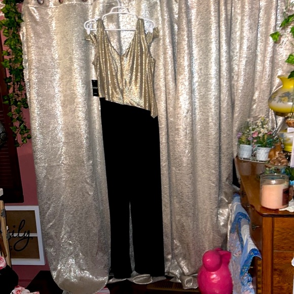 NWT Lauren Ralph Lauren DRESS, Metallic Gold Top & Black Split Skirt, Sz 16 - Picture 9 of 11